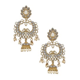 I Jewels Gold Plated Indian Wedding Bollywood Meenakari Kundan & Stone Studded Chandbali Earrings For Women (E2950Gr)