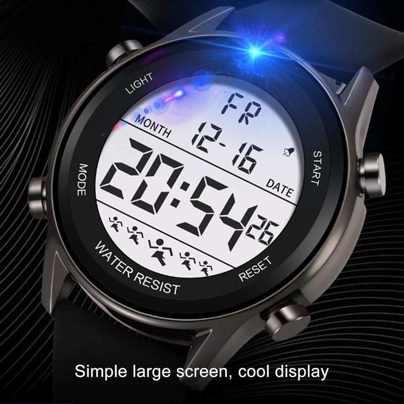 Digital Chronograph Watch WR50M Waterproof Luminous Large Screen Outdoor Sports