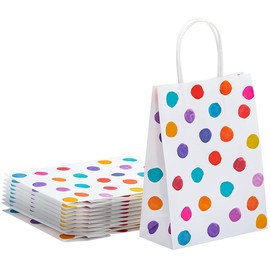 SUNCOLOR 24 Pack Small Paper Gift Bags, Colorful Polka Dot Design, 8.7 x 6.3 x 3.15 Inch, with Handles for Birthday Party Favors