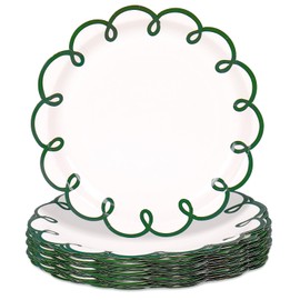 30Pcs Green Scalloped Paper Plates, Wavy Edge, 9 Inch