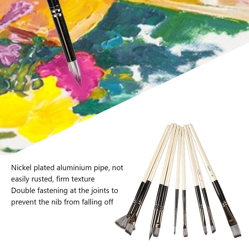 9pcs Gouache Watercolour Brushes Nylon Wool Rustproof Strong Water Absorption