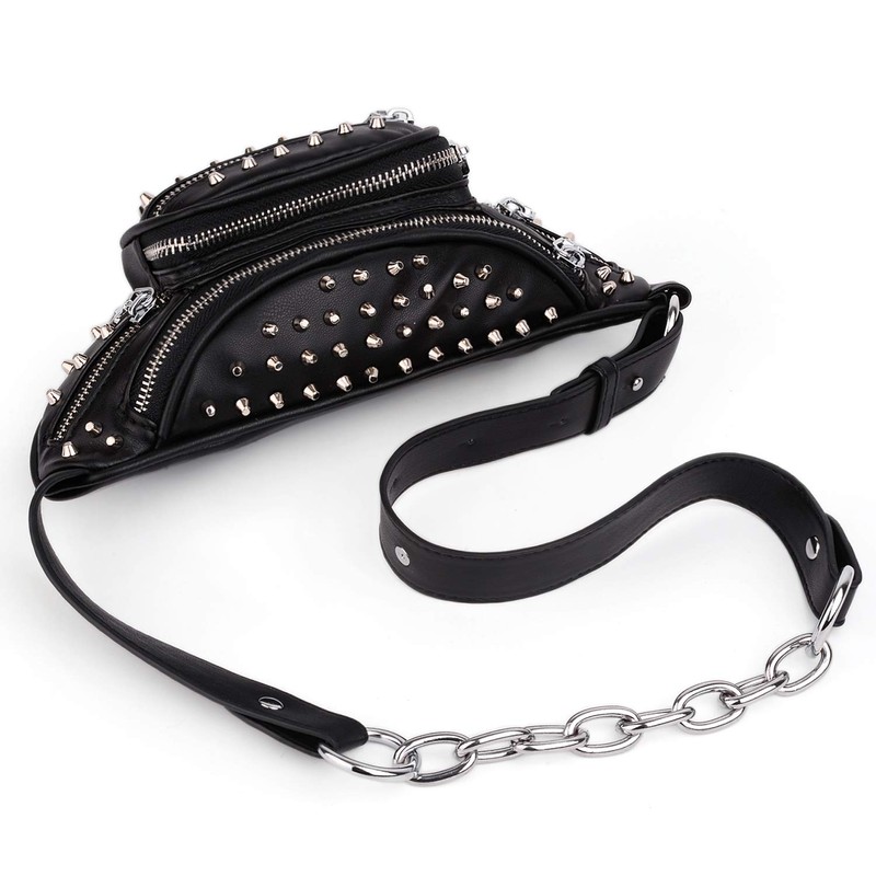 UTO Fanny-Pack-for-Women-Leather Vegan Waist Bag Rivet Studded Lightweight Zipper Pocket