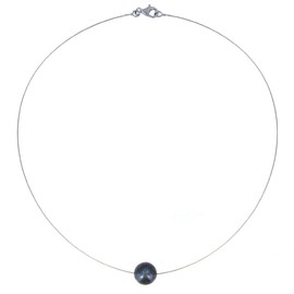 LES POULETTES BIJOUX - Silver Necklace Solitaire Pearl 11mm - Classics - Black