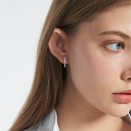 Sterling Silver Round Hoop Earrings Charms Hypoallergenic Fashion Dainty Huggie Hoop Jewelry Birthday Gift for Women, White Gold, Cubic Zirconia