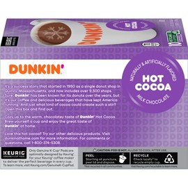 Dunkin' Milk Chocolate Hot Cocoa, 60 K Cups for Keurig Coffee Makers