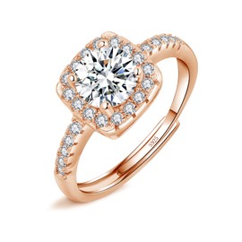 Josfeva Silver Rings for Women Girls, 925 Sterling Silver Adjustable Diamond Ring, Bride Wedding Engagement Ring for Love Promise, Romantic Anniversary Square Rose Gold Rings for Couples Gifts