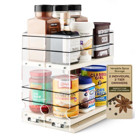 Vertical Spice - Large Pullout Sliding Spice Rack Organizer - 2 Individual 2 Tier Drawers - Premium Rolling Seasoning Holder/Caddy for Hidden Pantry Storage - Made in USA (6.9''W x 10.75" H x 10.6''D)