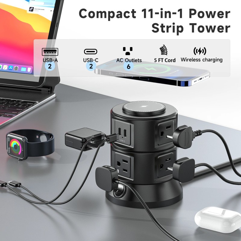 Two Tier Rotating Smart Electric Extension Socket Surge Protector Multi
