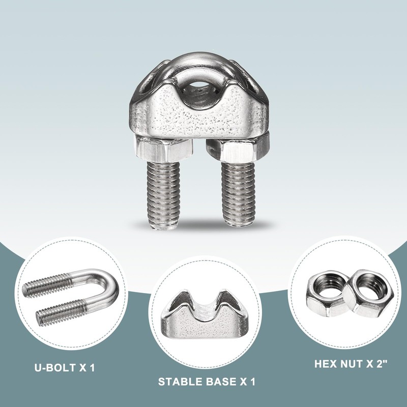 sourcing map 20 Pcs M6 Stainless Steel Wire Rope Clip