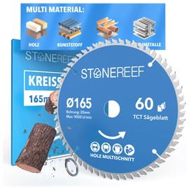 STONE REEF Saw Blade 165 x 20 – Circular Saw Blade [Includes Adapter to Bore 20 & 16 mm], Compatible with Angle Grinders from Bosch, Makita etc. – Saw Blade Circular Saw Nail Proof – for Wood, Metal