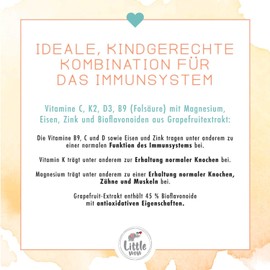 Multivitamin Capsules for Children Especially for the Immune System - With Vitamin C + D + Magnesium + Folic Acid B9 + Iron & Zinc - 90 Capsules 100% Vegan for 3 Months - Grapefruit Extract, Vitamins