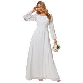Ever-Pretty White Maxi Dress Round Neck A-Line Chiffon Bridesmaid Dresses for Women White 14
