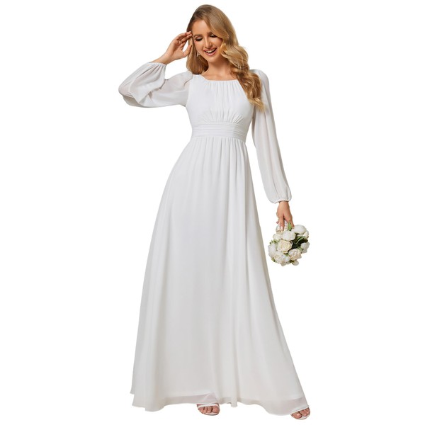 Ever-Pretty White Maxi Dress Round Neck A-Line Chiffon Bridesmaid Dresses