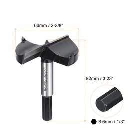 HARFINGTON Forstner Drill Bit 2-3/8"(60mm) Tungsten Carbide Wood Drilling Bit Hinge Cutter with Hex Shank for Hardwood Softwood Plywood Woodworking Drilling