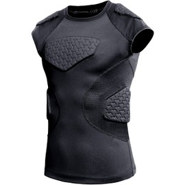 COOLOMG Children's Padded Compression Shirt Youth Football Protector Shirt for Sports Football Basketball Baseball Football Football Rib Protection Chest Protection Shoulder Protection Reusable, black