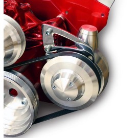 March Performance Small Block Chevy Power Steering Bracket Saginaw V-belt Serpentine Steel Chrome