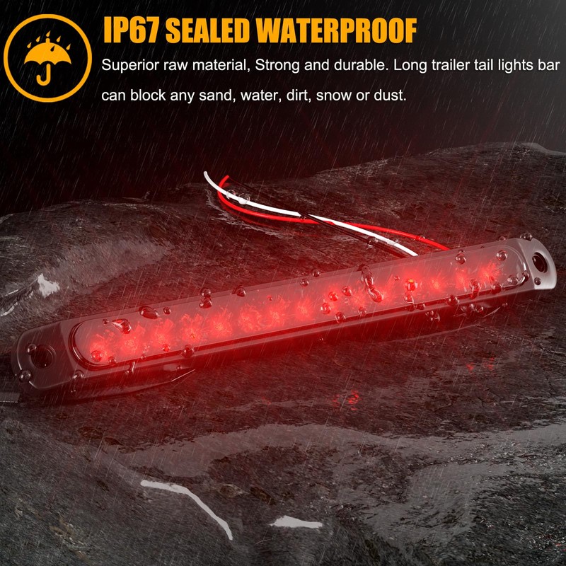 PSEQT 10" LED Trailer Brake Tail Lights Bar Red Stop