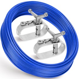 UNIFAMILY 100FT Pool Cover Cable and Winch Kit, Heavy-Duty Pool Cover Wire and 2 Aluminum Ratchet, Blue Plastic-Coated Steel Cable for Pool Cover Securing Swimming Pool Winter Cover (Blue