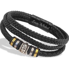 To My Husband Braided Leather Bracelet- "Love You Forever" Bracelet for Men, Stainless Steel Inspirational Wristband, Braided Leather Bracelet Bangle Wristband Gifts for Him (To My Husband)
