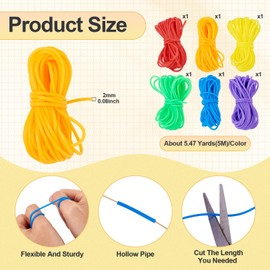 32.8 Yards 2 mm Hollow Pipe Rubber Tube Cords, Colorful Barber Cord for Knitting Stitch Holder, 2 mm Tubing Rubber Cord with Spool for Bracelet Jewelry Making DIY Crafts