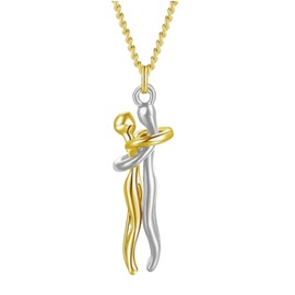 Ioly's Hug Necklace for couples necklaces for him and her Affection link collar de abrazo eterno Couples necklace hugging promise necklace for him Unity necklace hug necklace for women Valentine (Silver and Gold)