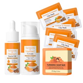Turmeric Face Cream, Turmeric Serum + Face Moisturiser + Soap + Clay Mask, Turmeric Skincare Set, Hydratin & Nourishing, All Skin Types