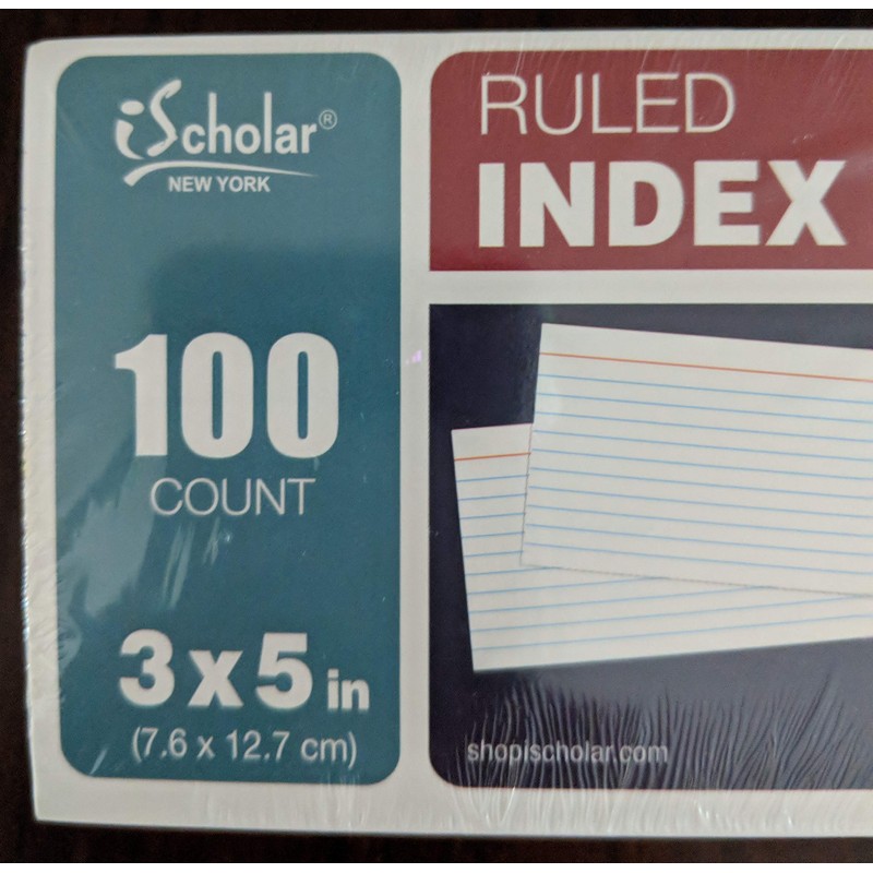 iScholar Index Cards, White, Ruled, 3 x 5 Inches, 100