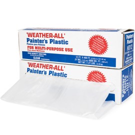 Weather-All Clear Painters Plastic Sheeting 12' x 400' (9600 sq ft), Pack of 2 – 0.31 Mil High-Density Polyethylene Roll in Self-Dispensing Box – Surface Protection for Painting and Construction
