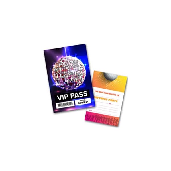 Disco Invitations (WRITE ON) Birthday Party Invites Double Sided (Pack