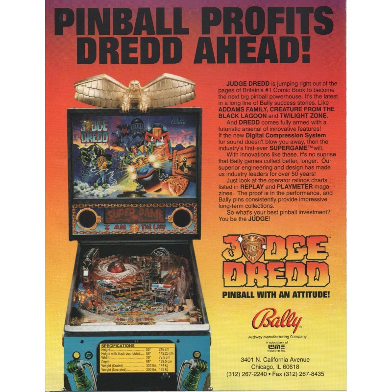 1993 BALLY JUDGE DREDD 4 PAGE FLYER UNCIRCULATED