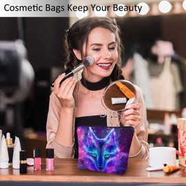 Kalygon Makeup Bag Galaxy Wolf Makeup Bags For Purse Pouch, Stars Constellation Space Galaxy Wolf Travel Toiletry Bag Cosmetic Bag Makeup Bags Flax Makeup Organizer Bag Pencil Pouch For Man Woman