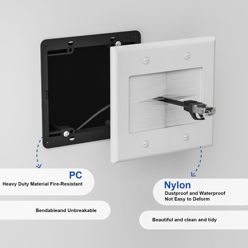 iwillink 2 Gang Brush Wall Plate with Mounting Bracket, Pass