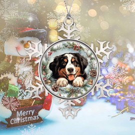 CowkissSign Bernese Mountain Dog Cute Funny Peeking Dog Puppy Christmas Ornaments Bernese Mountain Dog Christmas Snowflake Metal Xmas Tree Keepsake Dog Pet Portrait Christmas Party Supplies