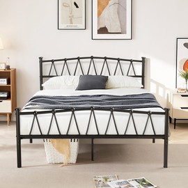 VECELO 14" High Queen Size Bed Frame with Headboard and Footboard,Queen Metal Mattress Foundation,Under Bed Storage,No Box Spring Needed,Heavy Duty Bed Frames