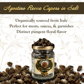 Agostino Recca Capers in Sea Salt - Pickled Capers Best for Sauces, Meats, & Garnishes (2.2 oz)