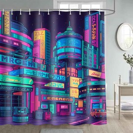 Gdmoon Neon City Shower Curtain Tokyo Retro 1980s Digital 80s Neon Light City Japanese Style Polyester Fabric Shower Curtain Decoration for Bathroom 72x72in
