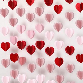 Epakh 12 Pcs Valentine's Day 3D Heart Garland Banners 57ft Hanging Paper Heart Streamers Valentines Wall Decorations Party Decor Supplies for Galentines Wedding Classroom Birthday(Mixed Color)