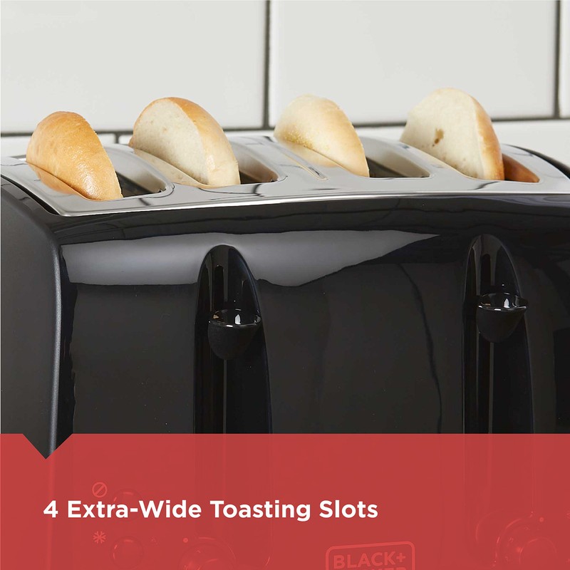 BLACK+DECKER 4-Slice Toaster, TR1410BD, Extra-Wide, 7 Shade Settings, Crumb Trays,