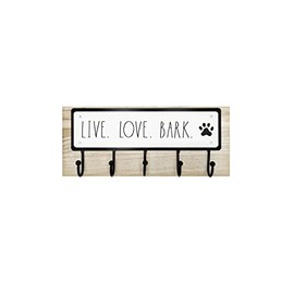 Rae Dunn Dog Leash Holder for Wall - Cute Dog Leash Hook Holder and Wall Mount Hanger Organizer for Pet Items, Keys, Collar and Leashes - Pet Themed Messages with Paw Print - Light Wood