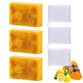 JAYSUING 3PCS Lemon Turmeric KojicAcid Soap, Turmeric & Kojic Acid  Soap, Kojic Acid Soap, Soap Body CareBody Wash Lemon Flawless Organic - Specification: 3 bars of soap
