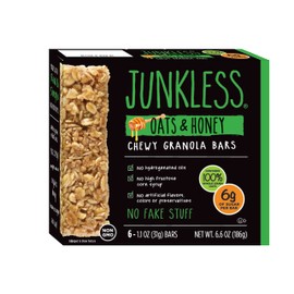 Junkless Oats & Honey Chewy Granola Bars - Less Sugar, Great Tasting, Wholesome Snacks - 1.1 oz. Bars, 6 Pack