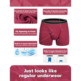 TIICHOO Mens Incontinence Underwear Washable Cotton Reusable Leakproof Underwear 4 Pack(Large, Black/Gray/Navy/Burgundy)