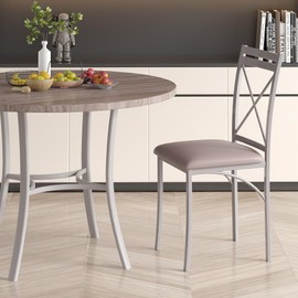 VECELO Metal Dining Chairs Set of 4, Steel Legs and PU Leather Cushion Seats for Kitchen, Living Room, Grey