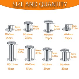Chicago Screws Kit,SpzcdZa 120sets 6 Sizes Screw Rivets Silver Chicago Binding Screws for DIY Repair Leather Craft Belt Bag Shoes Purse Bookbinding (M5x4,5,6,8,10,12mm) (Silver)