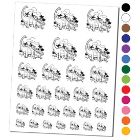 Dinosaur Family Brontosaurus Brachiosaurus Temporary Tattoo Water Resistant Fake Body Art Set Collection - Black (One Sheet)