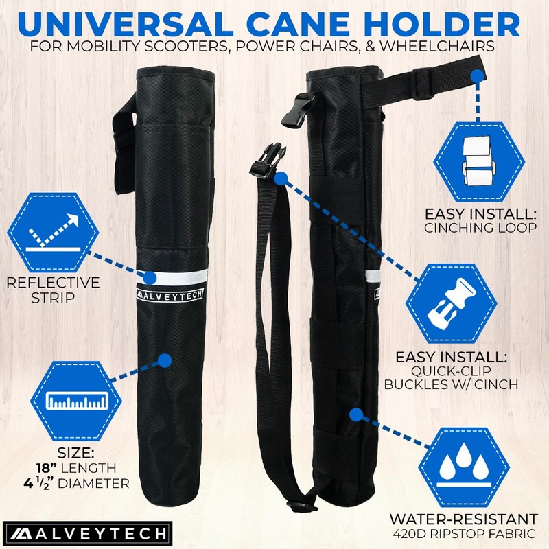 AlveyTech Universal Cane Holder for Mobility Scooters & Power Chairs