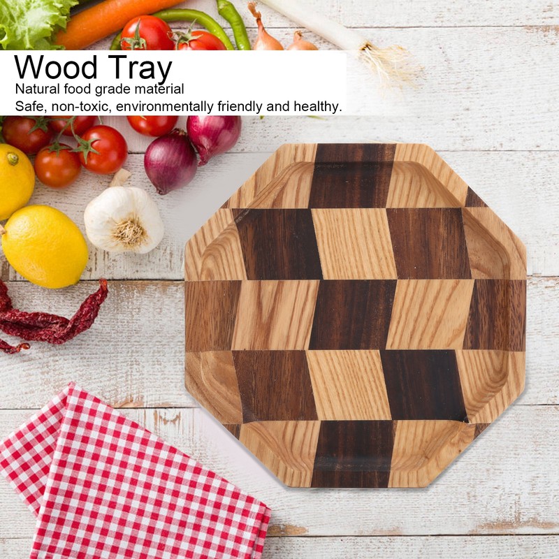 Grid Pattern Wood Plate Fruit Dishes Holder Tea Tray Dessert