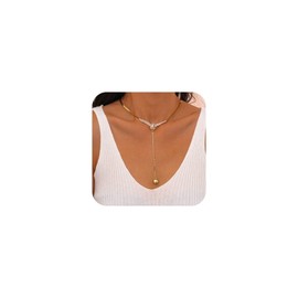 ANDKISS Long Gold Necklaces for Women-14k Gold Plated Lariat Necklace Simple Y-Shaped Snaker Chain Choker Necklace Trendy Jewelry for Women Gift