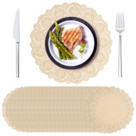 100pcs Paper Doilies Round Brown Paper Doilies 13.5inch Doilie for Dessert Trays Dollies Lace Papers for Tables Round Paper Placemats for Dining Tables Decorative Paper Placemats Cakes Desserts