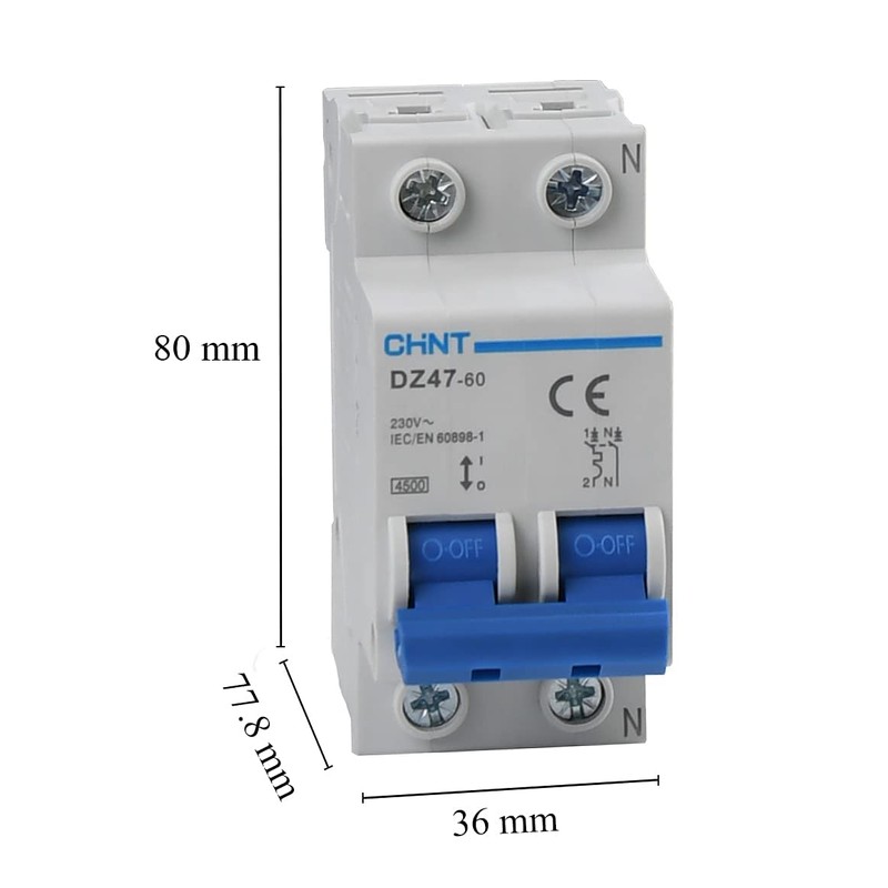 Interruttore Magnetotermico DIN 1P+N 10A 4500ka 2M Chint 41221 Curva
